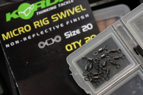 Korda Micro Rig Swivel - вертлюг очень маленького калибра, который можно монтировать в механизмы монтажей типа combi, или даже на цевье крючка. фото 2 Вертлюжки для крючка микро KORDA Micro Rig Swivel фото 2