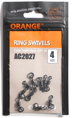 ORANGE Ring Swivel - Вертлюг с дополнительным кольцом – используется в основном в оснастках “вертолет”. Увеличенное кольцо обеспечивает хорошую подвижность и разкручиваемость поводка на лидкоре. Вертлюжки с колечком ORANGE Ring Swivel
