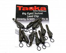 Безопасные клипсы с вертлюгом TASKA Big Eyed Swivel Lead Clip Green